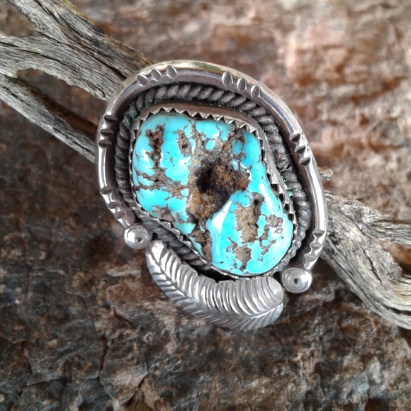 Other - Sterling Silver SIGNED Huge TURQUOISE nugget RING size 11